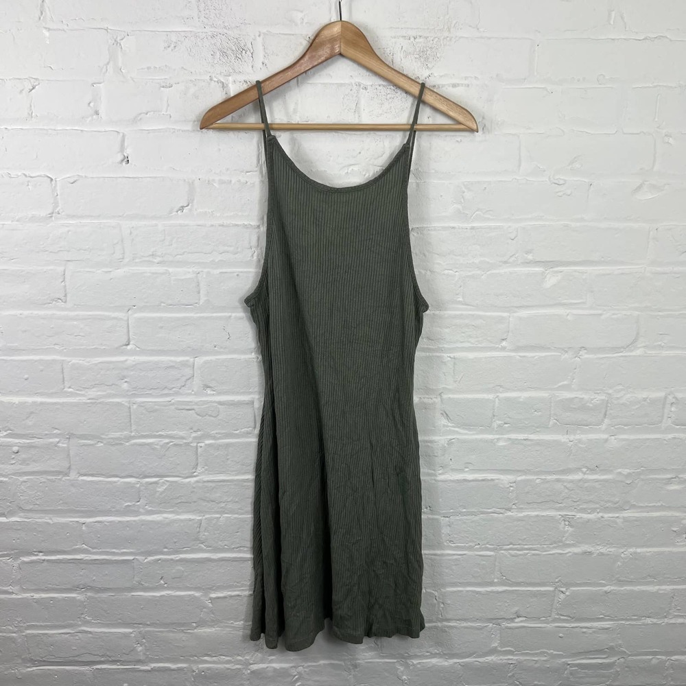 Topshop Women's Ribbed Casual Slip Dress Stretch Sleeveless Dark Green Size 12